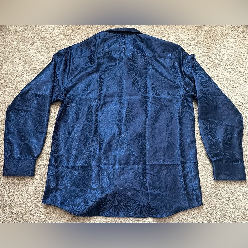 DiBanGu Men’s Blue Paisley Silk Blend Long Sleeve Button Down Shirt Size XL NWT - Picture 6 of 7